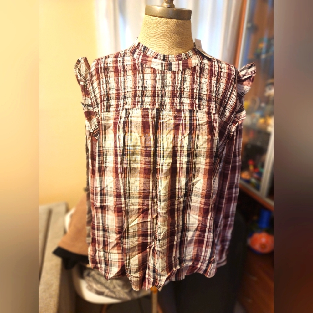 Loft collar blouse in gingham